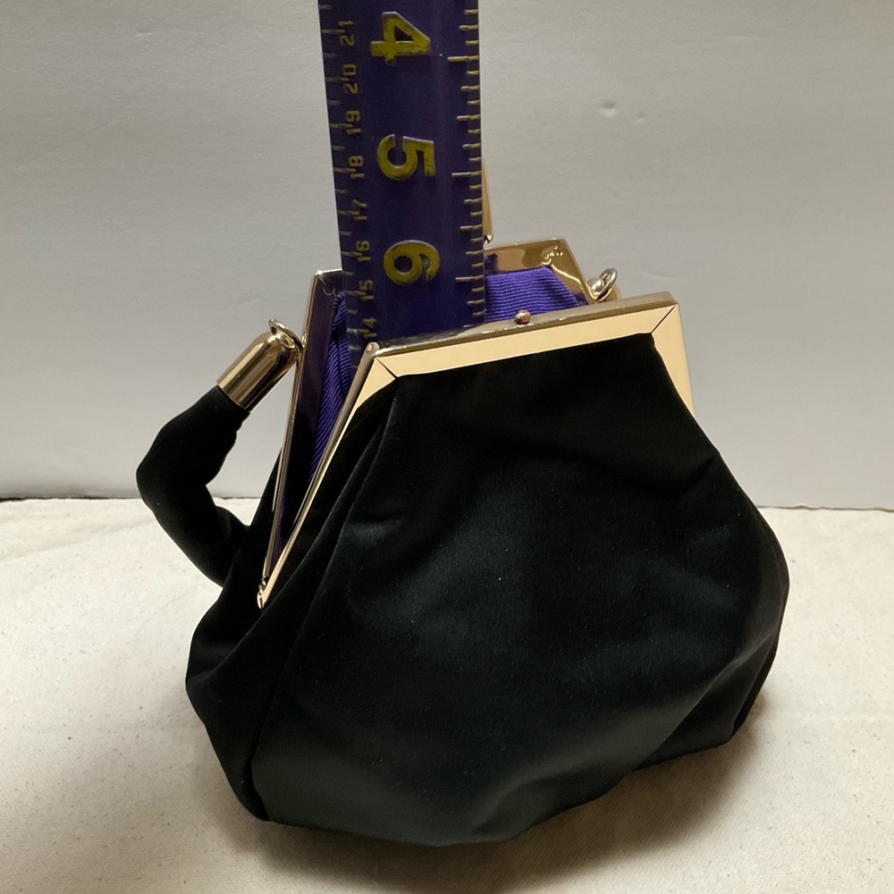 Little Black Pocketbook Purse Evening Bag Acetate Satin Handbag Elegant Clutch - Picture 6 of 12